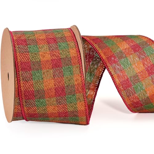 LaRibbons Juteband mit Draht, 7,4 cm x 9,1 m, orange-grün-rot, kariertes Band für Herbstkranz, Erntedankfest, Weihnachten, Bauernhof, Geschenkverpackung, Heimdekoration LaRibbons Juteband mit Draht, 7,4 cm x 9,1 m, orange-grün-rot, kariertes Band für Herbstkranz, Erntedankfest, Weihnachten, Bauernhof, Geschenkverpackung, Heimdekoration von LaRibbons