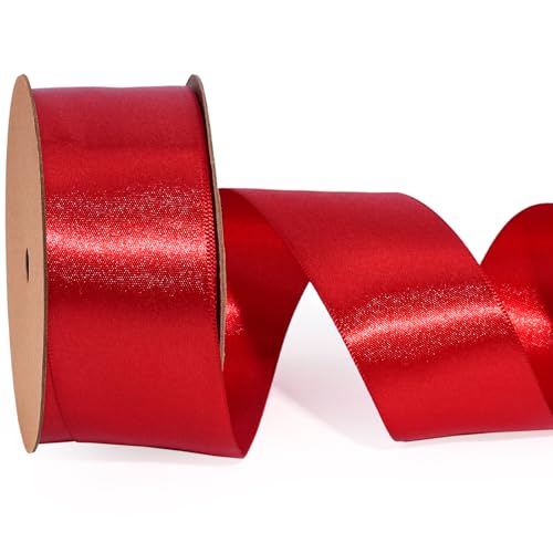 LaRibbons Luxuriöses doppelseitiges Stoffband für Geschenkverpackungen, Blumensträuße, Hochzeit, Party, Dekoration, 3,8 cm, 22 m, Rot von LaRibbons