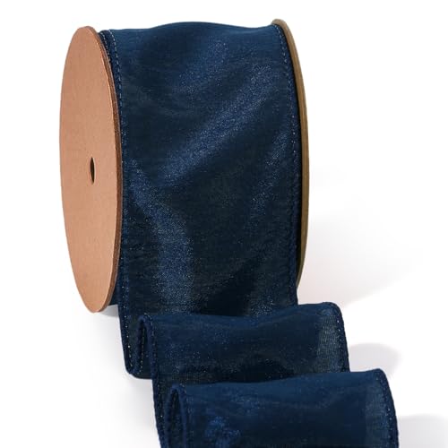 LaRibbons Marineblaues Dupioni-Band mit Draht, 6,3 cm x 9,1 m, dunkelblaues Dupioni-Band für Weihnachten, Geschenkverpackung, Blumenstrauß, Kranz, Schleife, Party, Heimdekoration LaRibbons Marineblaues Dupioni-Band mit Draht, 6,3 cm x 9,1 m, dunkelblaues Dupioni-Band für Weihnachten, Geschenkverpackung, Blumenstrauß, Kranz, Schleife, Party, Heimdekoration von LaRibbons