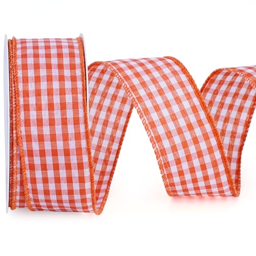 LaRibbons Orangefarbenes Gingham-Band mit Draht, 3,8 cm x 9,1 m, kariert, für Geschenkverpackungen, Kranz, Schleife, Outdoor-Dekoration LaRibbons Orangefarbenes Gingham-Band mit Draht, 3,8 cm x 9,1 m, kariert, für Geschenkverpackungen, Kranz, Schleife, Outdoor-Dekoration von LaRibbons