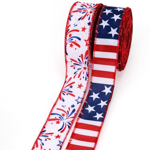 LaRibbons Patriotisches Band mit Draht, 2 Rollen, 3,8 cm x 20 m, TTL, 4. Juli, rot/weiß/blaues Feuerwerk und amerikanische Flagge, Juteband für Unabhängigkeit, Gedenktag, Geschenkverpackung, DIY LaRibbons Patriotisches Band mit Draht, 2 Rollen, 3,8 cm x 20 m, TTL, 4. Juli, rot/weiß/blaues Feuerwerk und amerikanische Flagge, Juteband für Unabhängigkeit, Gedenktag, Geschenkverpackung, DIY von LaRibbons