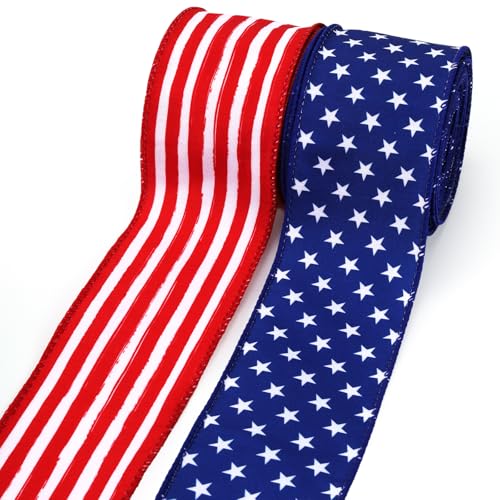 LaRibbons Patriotisches Band mit Draht, 2 Rollen, 6,3 cm x 12 m, TTL, amerikanische Flagge, Band für Unabhängigkeit, Gedenktag, Geschenkverpackung, DIY Handwerk LaRibbons Patriotisches Band mit Draht, 2 Rollen, 6,3 cm x 12 m, TTL, amerikanische Flagge, Band für Unabhängigkeit, Gedenktag, Geschenkverpackung, DIY Handwerk von LaRibbons