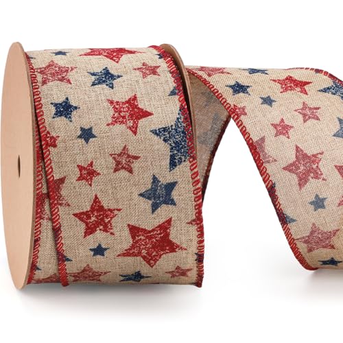 LaRibbons Patriotisches Band mit Draht, 4. Juli, Retro-Sterne-Band, 6,3 cm x 12 m, durchgehend für Unabhängigkeit, Gedenktag, Geschenkverpackung, DIY Handwerk LaRibbons Patriotisches Band mit Draht, 4. Juli, Retro-Sterne-Band, 6,3 cm x 12 m, durchgehend für Unabhängigkeit, Gedenktag, Geschenkverpackung, DIY Handwerk von LaRibbons