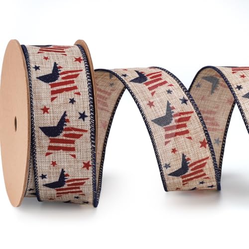 LaRibbons Patriotisches Band mit Draht, 4. Juli, amerikanische Flagge, Sterne und Streifen, Juteband, 3,8 cm x 12 m, kontinuierlich für Unabhängigkeit, Gedenktag, Geschenkverpackung, DIY Handwerk LaRibbons Patriotisches Band mit Draht, 4. Juli, amerikanische Flagge, Sterne und Streifen, Juteband, 3,8 cm x 12 m, kontinuierlich für Unabhängigkeit, Gedenktag, Geschenkverpackung, DIY Handwerk von LaRibbons