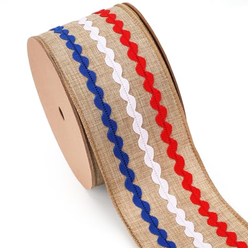 LaRibbons Patriotisches Band mit Draht, 4. Juli, rot, weiß, blau, gewellt, 6,3 cm x 12 m, durchgehend für Unabhängigkeit, Gedenktag, Geschenkverpackung, DIY Handwerk LaRibbons Patriotisches Band mit Draht, 4. Juli, rot, weiß, blau, gewellt, 6,3 cm x 12 m, durchgehend für Unabhängigkeit, Gedenktag, Geschenkverpackung, DIY Handwerk von LaRibbons