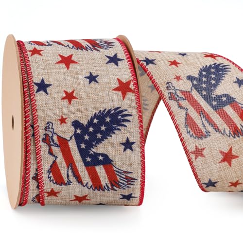 LaRibbons Patriotisches Band mit Draht, 4. Juli-Flagge, Adlerband, 6,3 cm x 12 m, durchgehend für Unabhängigkeit, Gedenktag, Geschenkverpackung, DIY Handwerk LaRibbons Patriotisches Band mit Draht, 4. Juli-Flagge, Adlerband, 6,3 cm x 12 m, durchgehend für Unabhängigkeit, Gedenktag, Geschenkverpackung, DIY Handwerk von LaRibbons