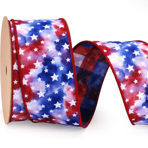 LaRibbons Patriotisches Drahtband, 4. Juli, wendbar, Sterne, gestreift, 6 Rollen, 6,3 cm x 4,5 m, Rollen für Schleife, Kranz LaRibbons Patriotisches Drahtband, 4. Juli, wendbar, Sterne, gestreift, 6 Rollen, 6,3 cm x 4,5 m, Rollen für Schleife, Kranz von LaRibbons