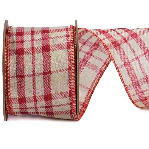 LaRibbons Rot-weißes kariertes Band mit Draht, 6,3 cm x 9,1 m, Weihnachtsband für Weihnachtsbaum, Schleife, Kranz, Geschenkverpackung, Heimdekoration von LaRibbons