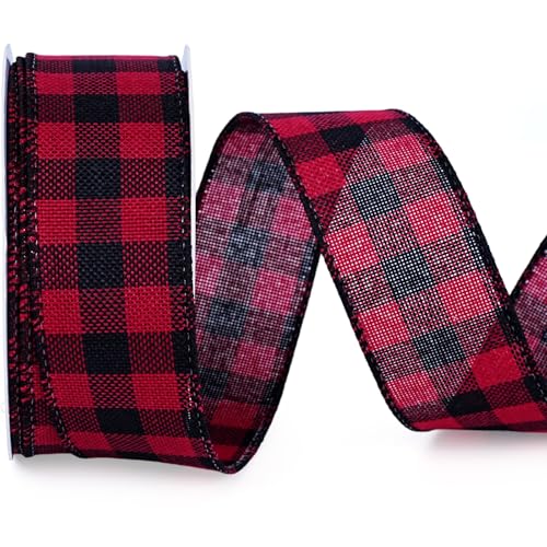 LaRibbons Rotes und schwarzes Gingham-Band mit Draht, 3,8 cm x 9,1 m, Büffelkariertes Band für Geschenkverpackungen, Weihnachtsbaum, Kranz, Schleife, Outdoor-Dekoration LaRibbons Rotes und schwarzes Gingham-Band mit Draht, 3,8 cm x 9,1 m, Büffelkariertes Band für Geschenkverpackungen, Weihnachtsbaum, Kranz, Schleife, Outdoor-Dekoration von LaRibbons