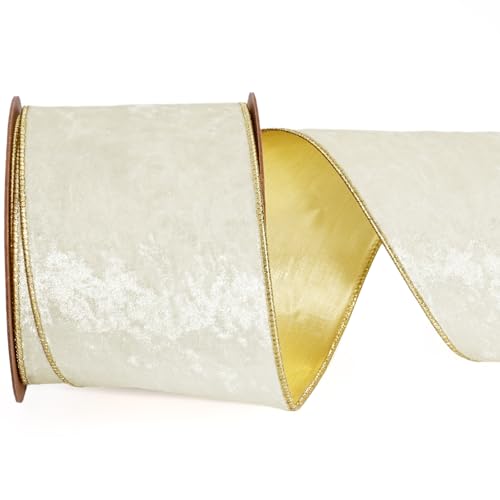 LaRibbons Samtband mit Draht, 10,2 cm x 9,1 m, Champagner und Gold für Weihnachtsbaum, Geschenkverpackung, Kranzschleife, Outdoor-Dekoration LaRibbons Samtband mit Draht, 10,2 cm x 9,1 m, Champagner und Gold für Weihnachtsbaum, Geschenkverpackung, Kranzschleife, Outdoor-Dekoration von LaRibbons