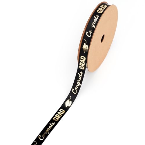 LaRibbons Satinband zum Schulabschluss, 0,9 cm x 9,1 m, Schwarz und Gold, für Geschenkverpackungen, Klasse 2025, Abschlussfeier, Party, Dekorationen, Basteln, Schwarz LaRibbons Satinband zum Schulabschluss, 0,9 cm x 9,1 m, Schwarz und Gold, für Geschenkverpackungen, Klasse 2025, Abschlussfeier, Party, Dekorationen, Basteln, Schwarz von LaRibbons