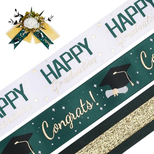 LaRibbons Satinband zum Schulabschluss, 2,5 cm x 9,1 m, 3 Rollen, Grün und Weißgold, Congrats Grad, Satinband für Geschenkverpackung, Klasse 2025, Abschlussfeier, Party, Dekorationen, Bastelarbeiten LaRibbons Satinband zum Schulabschluss, 2,5 cm x 9,1 m, 3 Rollen, Grün und Weißgold, Congrats Grad, Satinband für Geschenkverpackung, Klasse 2025, Abschlussfeier, Party, Dekorationen, Bastelarbeiten von LaRibbons