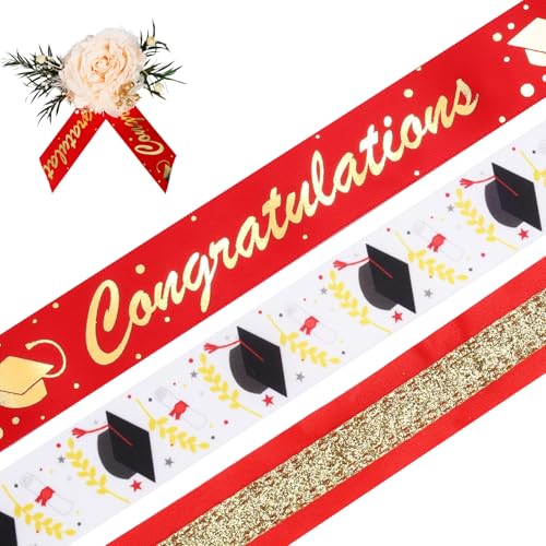 LaRibbons Satinband zum Schulabschluss, 2,5 cm x 9,1 m, 3 Rollen, Rot- und Weißgold, Congrats Grad, Satinband für Geschenkverpackungen, Klasse 2025, Abschlussfeier, Party, Dekorationen, Bastelarbeiten LaRibbons Satinband zum Schulabschluss, 2,5 cm x 9,1 m, 3 Rollen, Rot- und Weißgold, Congrats Grad, Satinband für Geschenkverpackungen, Klasse 2025, Abschlussfeier, Party, Dekorationen, Bastelarbeiten von LaRibbons