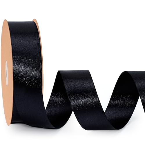 LaRibbons Schwarzes Satinband, 2,5 cm, 22,7 m, luxuriöses doppelseitiges schwarzes Seidenband für Blumenstrauß, Basteln, Geschenkverpackung, Hochzeit, Party, Dekoration LaRibbons Schwarzes Satinband, 2,5 cm, 22,7 m, luxuriöses doppelseitiges schwarzes Seidenband für Blumenstrauß, Basteln, Geschenkverpackung, Hochzeit, Party, Dekoration von LaRibbons