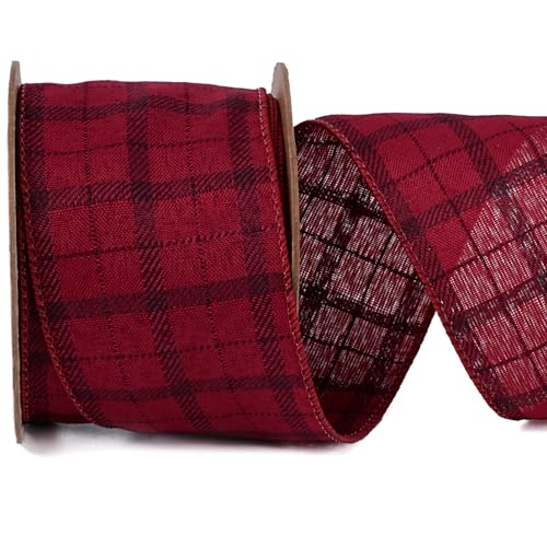 LaRibbons Schwarzes und rotes kariertes Band mit Draht, 6,3 cm x 9,1 m, Weihnachtsband für Weihnachtsbaum, Schleife, Kranz, Geschenkverpackung, Heimdekoration von LaRibbons