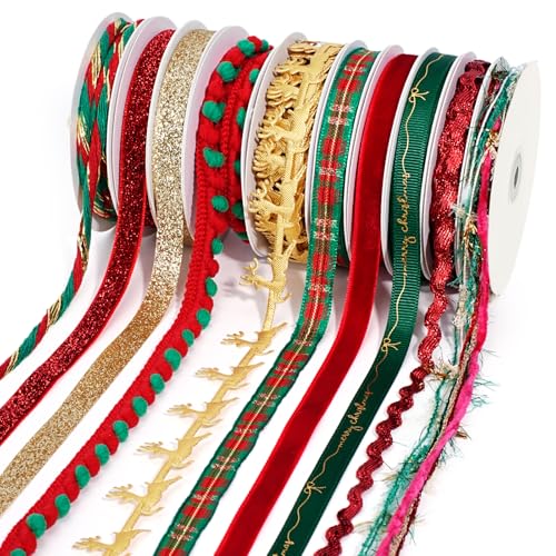 LaRibbons Weihnachtsbänder zum Basteln, 10 Rollen, 45 m, TTL, dünnes Band für Weihnachtsbaum, Nähen, Geschenkverpackungen, Heimdekoration, 10 Rollen LaRibbons Weihnachtsbänder zum Basteln, 10 Rollen, 45 m, TTL, dünnes Band für Weihnachtsbaum, Nähen, Geschenkverpackungen, Heimdekoration, 10 Rollen von LaRibbons