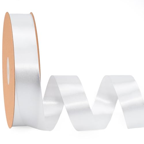 LaRibbons Weißes Satinband, 2,5 cm, 45,7 m, luxuriöses doppelseitiges Seidenband für Blumenstrauß, Basteln, Geschenkverpackung, Hochzeit, Weihnachtsdekoration LaRibbons Weißes Satinband, 2,5 cm, 45,7 m, luxuriöses doppelseitiges Seidenband für Blumenstrauß, Basteln, Geschenkverpackung, Hochzeit, Weihnachtsdekoration von LaRibbons
