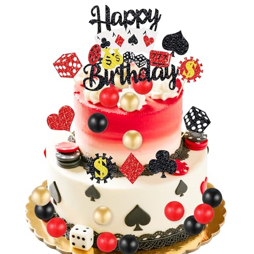 Casino-Kuchendekorationen, Poker-Kuchen, Cupcake-Topper, Casino, Happy Birthday, Pokerchips, Würfel für Las Vegas-Szenen-Thema von LaVenty