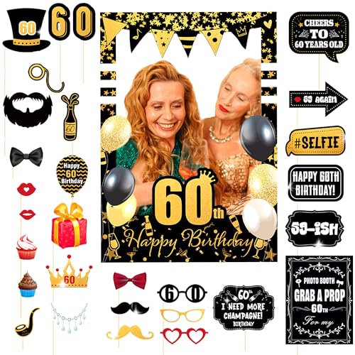 LaVenty 60 Geburtstag Fotorahmen 60 Photo Booth Rahmen 60 Geburtstag Photo Booth Requisiten 60 Geburtstagsgeschenke für Frauen oder Männer 60 Party Photo Booth Requisiten Geburtstag Party Dekorationen von LaVenty