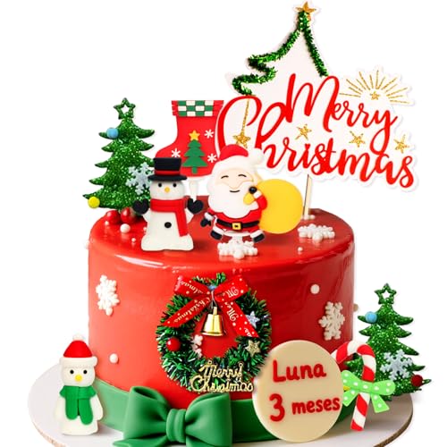 LaVenty 9 Stück Weihnachtsmann-Kuchenaufsätze, Schneemann, Hirsch, Weihnachtsbaum, Kuchendekoration, Picks für Frohe Weihnachten, Party, Kuchendekorationen von LaVenty