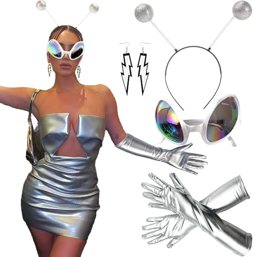 LaVenty Alien Glasses Alien Accessoires Alien Kostüm Zubehör Kostüm Außerirdische Weltraum Kostüm Ufo Kostüm (Silber) von LaVenty