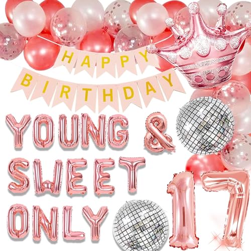 LaVenty Young and sweet only 17 Geburtstag Dekoration 17. Geburtstag Dekoration Mädchen Rosegold Tortendeko Geburtstag Rosegold Party Deko 17 Geburtstag Mädchen Junge Deko Geschenk von LaVenty