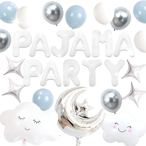 LaVenty Beige Weiß Pyjama Party Ballon Übernachtungsparty Dekoration Mondstern für Mädchen Pyjama Nacht Party Deko für Geburtstag Babyparty Brautparty von LaVenty