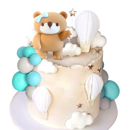 LaVenty Teddybär Tortendeko Tortendeko Taufe Junge Tortendeko Junge Blau Tortendeko 1. Geburtstag Teddybär Kuchen Deko für Hochzeit BabyShower Geburtstag Party von LaVenty