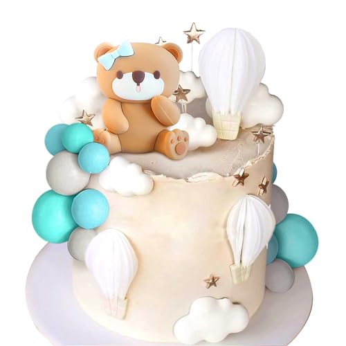 LaVenty Teddybär Tortendeko Tortendeko Taufe Junge Tortendeko Junge Blau Tortendeko 1. Geburtstag Tortendeko Teddybär Kuchen Dekoration für Hochzeit BabyShower Geburtstag Party von LaVenty
