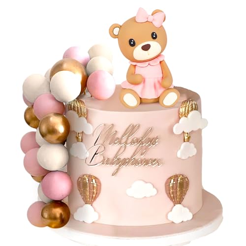 LaVenty Bogen Teddybär Kuchen Dekoration Teddybär Baby Dusche Geburtstagskuchen Dekoration Baby Dusche Baby Kuchen Dekoration (rosa) von LaVenty