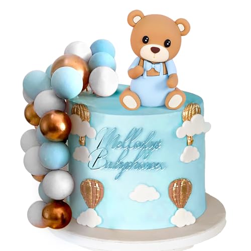 LaVenty Blau Teddybär Kuchen Dekoration Teddybär Baby Dusche Geburtstagskuchen Dekoration Baby Dusche Baby Junge Kuchen Dekoration (blau) von LaVenty