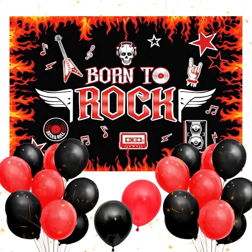 LaVenty Born to rock Banner Rock and Roll Geburtstagsdekoration (Schwarz Rot 2) von LaVenty