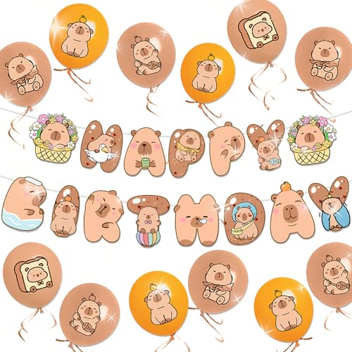 LaVenty Capybara Geburtstagsparty-Ballon-Banner, Dekorationen inklusive Capybara-Geburtstagskuchen-Ballon, Partygeschenke, Capybara-Themenparty-Zubehör, Dekoration von LaVenty