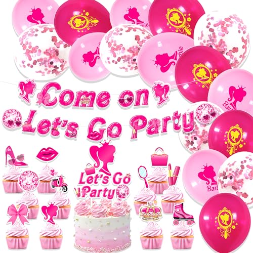 LaVenty Come On Lets Go Party Geburtstag Dekoration Mädchen Rosa Geburtstag Party Dekorationen Hot Pink Mädchen Geburtstag Banner Cupcake Kuchen Dekoration (Rosa 2) von LaVenty
