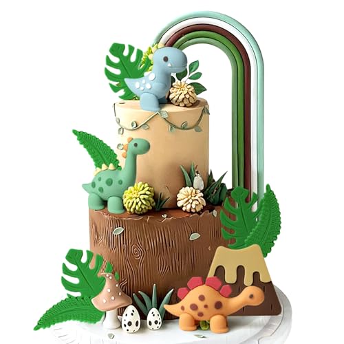 LaVenty Dinosaurier Kuchendekoration Dino Tortendeko Regenbogen Cake Toppers Dinosaurier Themen Kuchen Dekoration Dinosaurier Geburtstag Babydusche von LaVenty
