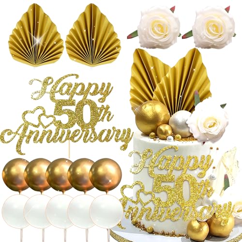 LaVenty Glitzernde Kuchendekoration zum 50. Hochzeitstag, Dekoration mit 15 Stücken in Gold, Weiß LaVenty Glitzernde Kuchendekoration zum 50. Hochzeitstag, Dekoration mit 15 Stücken in Gold, Weiß von LaVenty