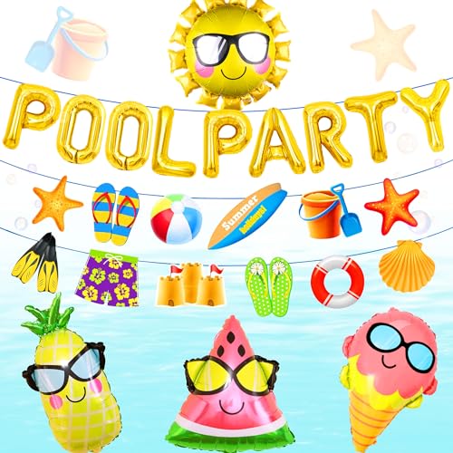 LaVenty Goldene Pool-Party-Dekoration, rosa Mädchen, Strand, Pool, Partyzubehör, Sommer, Sonne, Luftballons, Strandparty, Hintergrund, Banner für Luau Hawaii Beach Pool Party LaVenty Goldene Pool-Party-Dekoration, rosa Mädchen, Strand, Pool, Partyzubehör, Sommer, Sonne, Luftballons, Strandparty, Hintergrund, Banner für Luau Hawaii Beach Pool Party von LaVenty