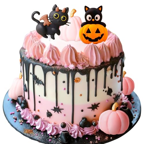 LaVenty Halloween Rosa Schwarz Katze Kuchen Topper Spooky Geburtstag Kuchen Topper Kürbisse Dekoration für Halloween Spooky Geburtstag Babydusche Party Zubehör LaVenty Halloween Rosa Schwarz Katze Kuchen Topper Spooky Geburtstag Kuchen Topper Kürbisse Dekoration für Halloween Spooky Geburtstag Babydusche Party Zubehör von LaVenty