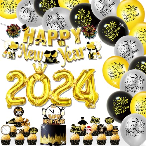 LaVenty Happy New Year 2024 Deko Happy New Year Girlande Party Deko Neujahr Silvester Deko 2024 Ballon New Year Party Deko von LaVenty