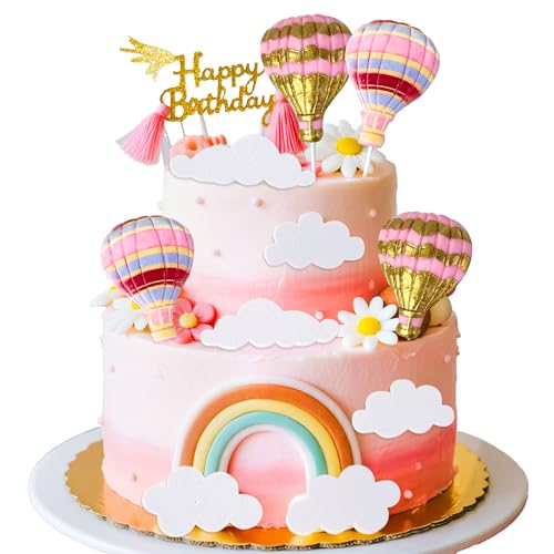 LaVenty Heißluftballon Kuchen Dekorationen Wolken Kuchen Topper Ball Dessert Picks Heißluftballon Babyparty Geburtstag Party Feier Foto Requisiten von LaVenty