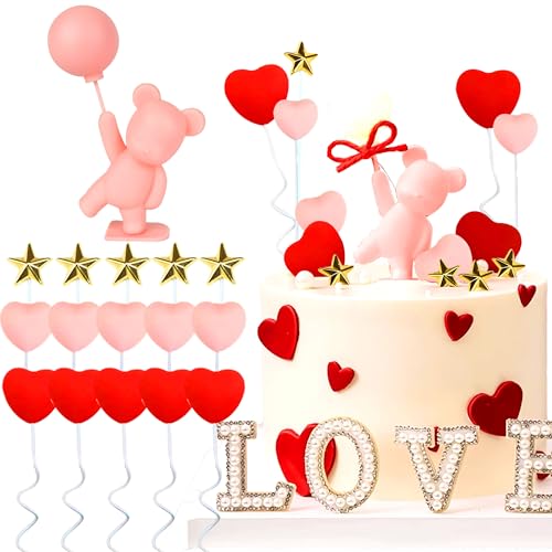 LaVenty Mothers day cake topper Liebe Herz Kuchen Topper Bär Liebe Kuchen Dekor Kuchendekorationen Hochzeiten Kuchendekorationen Jubiläen Babypartys Geburtstage dekorationen (Rosa 1) von LaVenty