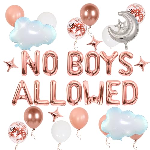 LaVenty Mädchen-Nacht-Dekorationen, Aufschrift "No Boys Allowed", Luftballons, Schlafanzug, Spa, Partyzubehör für Mädchen, Pyjama, Schlafanzug, Party-Dekoration für Geburtstag, Babyparty, Brautparty von LaVenty