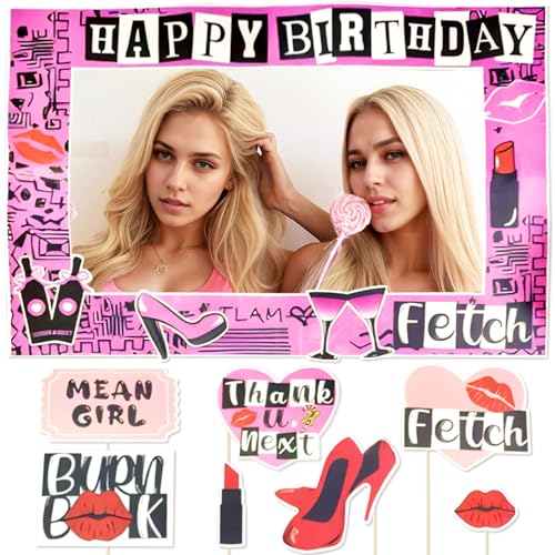 LaVenty Mean Girls Geburtstag Photo Booth Requisiten Rahmen Mean Girls Party Dekoration Y2k Geburtstag Party Dekorationen Hot Pink Party Supplies von LaVenty