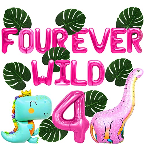 LaVenty Pink Four Ever Wild Geburtstagsdeko Dinosaurier Vier Ever Wild Luftballons Hintergrund 4 Geburtstagsgeschenk für Mädchen Roar Im 4 Geburtstagsdeko von LaVenty