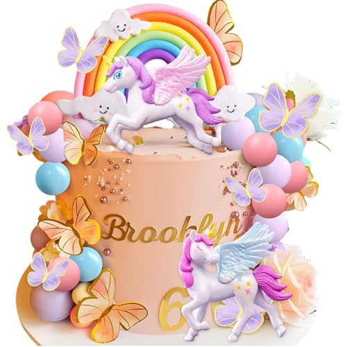 LaVenty Pony Einhorn Kuchendekoration Pony Geburtstag Dekoration Regenbogen Kuchendekoration Einhorn Party Favors Regenbogen Geburtstag Dekoration Geburtstagskuchen Dekoration für Mädchen von LaVenty