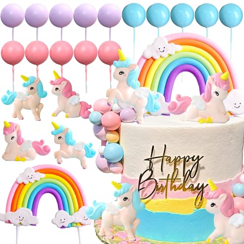 LaVenty Pony Einhorn Kuchendekoration Pony Geburtstag Dekoration Regenbogen Kuchen Dekoration Regenbogen Geburtstagdekoration Einhorn Party Favors Geburtstag Kuchendeko für Mädchen von LaVenty