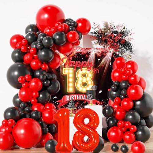 LaVenty 18. Geburtstagsdeko Schwarz Rot 18 Geburtstag Partydekoration Happy Birthday Banner Geburtstag für Mädchen Junge Frauen Rötlich Schwarz Level von LaVenty