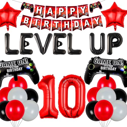LaVenty Red Black Level Up Game Geburtstag Video Game Feier Party Dekoration for Boys Luftballons Geburtstagsdeko Junge 10 Jahre von LaVenty
