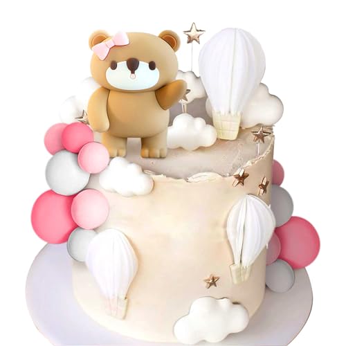LaVenty Teddybär Tortendeko Taufe Tortendeko Mädchen Tortendeko Mädchen 1 Jahr Rose Tortendeko Teddybär Kuchen Deko Für Hochzeit BabyShower Geburtstag Party von LaVenty