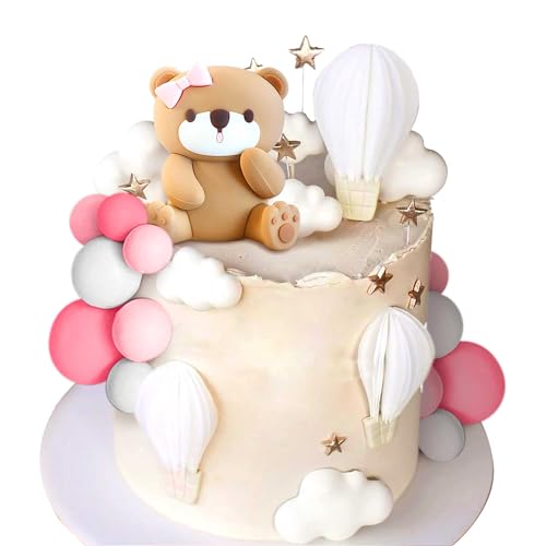 LaVenty Teddybär Tortendeko Taufe Tortendeko Mädchen Tortendeko Mädchen 1 Jahr Rose Tortendeko Teddybär Kuchen Dekoration Für Hochzeit BabyShower Geburtstag Party von LaVenty